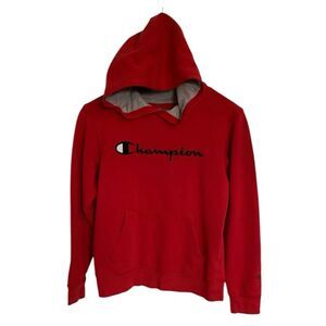 Champion Hoodie Boy's Size Large 10/12 Sweatshirt Kangaroo Pocket Pullover Red